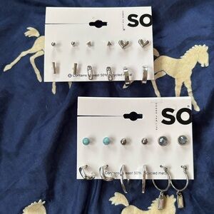 Brand New SO 12 Pairs of Silver Tone Balls Stud Post Hearts Bars Hoop Earrings